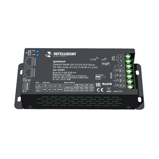 055882 INTELLIGENT ARLIGHT Диммер SMART-PWM-104-73-SH-SUF Black (12-48V, 4x6A, RJ-45, TUYA Wi-Fi, 2.4G) (IARL, IP20 Металл, 5 лет)