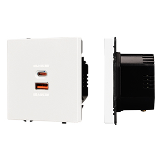 Механизм розетки с быстрой USB зарядкой SCT-NOBE-MUAC-SFPL-FC-WH (65W, QC3) (Arlight, -)