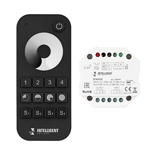 036199 INTELLIGENT ARLIGHT Диммер SMART-SET-TRIAC-601-72-DIM-PD-IN Black (230V, 1x1.5A, x4, ПДУ 10кн, 2.4G) (IARL, IP20 Пластик, 5 лет)