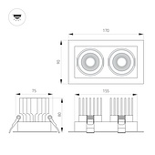 Светильник MS-VORTEX-BUILT-S170x90-2x12W Day4000 (WH-WH, 20 deg, 230V) (Arlight, IP20 Металл, 5 лет)