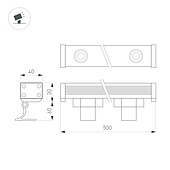Линейный прожектор AR-LINE-500-9W Warm3000 (GR, 15x60 deg, 230V) (Arlight, IP65 Металл, 3 года)