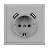 ARL NOBE Розетка зк со шторками с USB тип А+А софт-тач никель SCT-MUAA-SFPL-IS (250V, 16A) (Arlight, -)